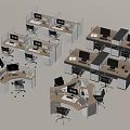 Office Chair In Modern Office Cubicles Layout With Desks And Computers 3d model
