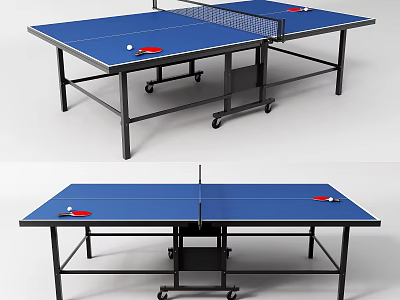 Portable Blue Ping Pong Table With Paddles Balls And Wheels For Indoor Sports Use 3d model