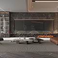 Modern Living Dining Room Interior Design With Sofa Coffee Table And Built In Bookshelves