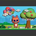 Cute Tiger Figure With Colorful Balloons Apple Tree Road Fence And Clouds