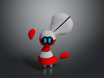 Stylized Game Movie Character With White And Red Body Large Ears Blue Eyes Red Limbs 3d model