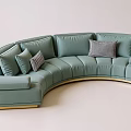 Light Green Curved Leisure Sofa Set With Multiple Cushions And Gold Legs 3d model