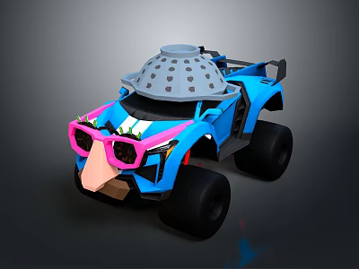 Playful Kids Furniture With Toy Car Design Blue Pink Decorative Elements And Wheels 3d model