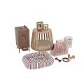 Stylish Pet Supplies With Wooden Feeder Striped Bed Toys Storage Box And Photo Frames