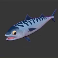 Cute Blue And White Striped Cartoon Fish With Open Mouth And Cheerful Look