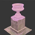 Decorative Stone Urn With Ornate Top On Square Pedestal In Green Grass