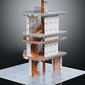Detailed Multi Level Architectural Model With Wooden Stairs White Exterior And Transparent Base