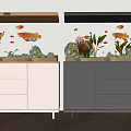 Stylish Aquarium Fish Tanks With White And Gray Cabinets Colorful Fish And Plants