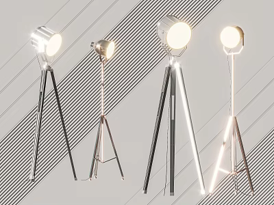 Modern Tripod Floor Lamps With Metal Bases And Various Lighting Styles For Home Decor 3d model