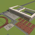 Modern Campus Complex with Green Roof Sports Field Running Track and Basketball Courts