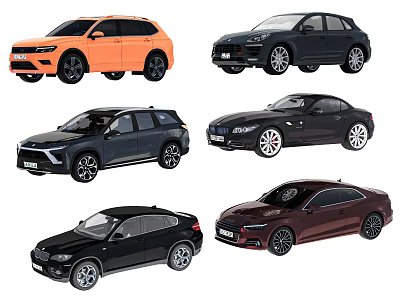 Different Car Models in Orange Black Dark Gray and Maroon Colors with Modern Exterior Design 3d model