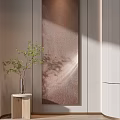 Modern Interior With Green Plant In Vase And Decorative Painting With Light Shadow