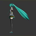 3D Anime Character Hatsune Miku With Teal Hair Twin Tails And Outfit