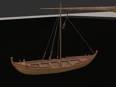 Classic Wooden Boat With Mast Ropes And Traditional Wooden Structure Design 3d model