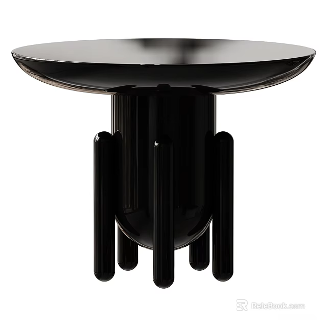 Black Round Dining Table With Smooth Surface And Unique Cylindrical Legs 3d model