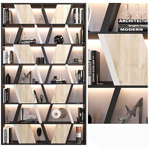 Modern Bookcase Solid Wood Bookcase Decorative Cabinet 3d model