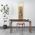 Chinese Style Piano Table Piano Stool Piano Table Guqin Listening Piano Figure Bamboo 3d model