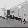 Modern Living and Dining Room Interior With Grey Sofa Glass Coffee Table And Dining Chairs