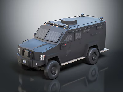 Black Armored Vehicle With Robust Design Roof Mounted Equipment And Star Emblem 3d model