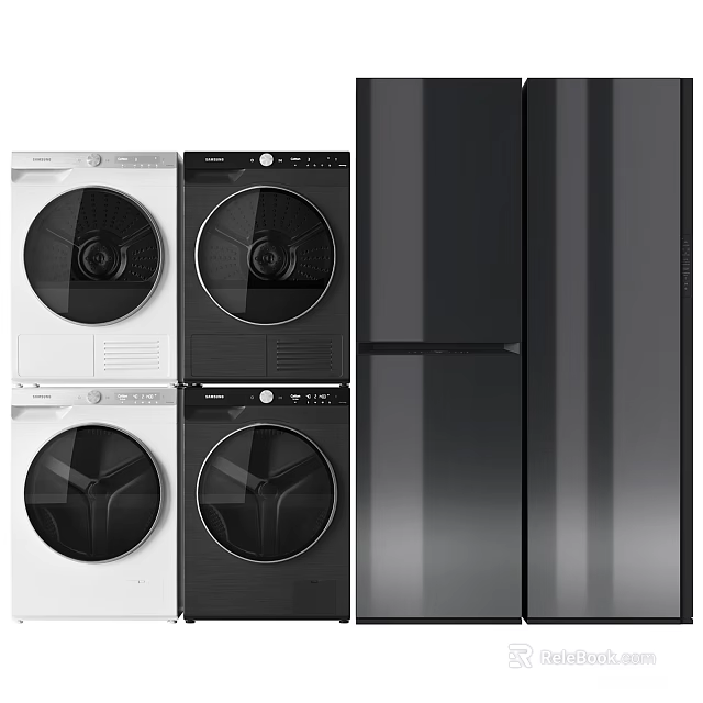 Modern Front Load Washing Machines In White And Black Color With Sleek Design 3d model 