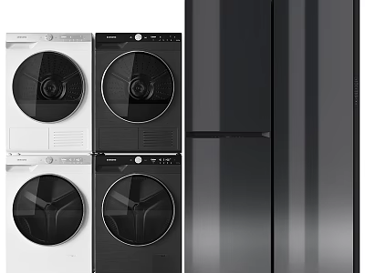 Modern Front Load Washing Machines In White And Black Color With Sleek Design 3d model