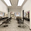 Modern Beauty Salon Interior With Black Leather Sofa Marble Floor And Barber Chairs