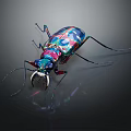 Colorful Flying Insect With Metallic Sheen Vibrant Colors Long Antennae On Dark Reflective Background