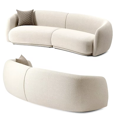 Beige Curved Two Seater Sofa With Soft Fabric And Brown Decorative Pillow 3d model