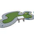Fun Kids Driving Track Playground Equipment With Curved Roads Green Grass Area And Entry Gate