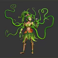 Fantasy Female Character With Green Curly Vine Creatures And Plant Elements