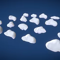 Multiple White Cloud Shaped Objects Arranged On Blue Background 3d model
