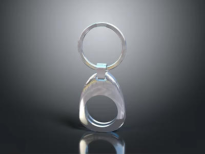 Shiny Silver Metal Keychain With Circular Ring And Teardrop Design 3d model