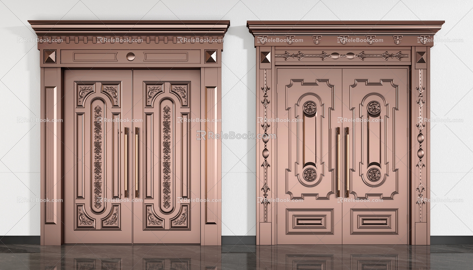 European Style Copper Door Double Door French Door Villa Copper Door 3d model