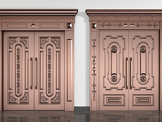 European Style Copper Door Double Door French Door Villa Copper Door 3d model