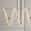 Modern Gold Curved Chandelier With White Lines And Minimalist Design Elements