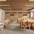 Modern Office Workspace With Open Layout Wooden Ceiling Desks Chairs And Bookshelves
