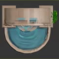 Ornate Arch Shaped Fountain With Decorative Circular Center Turquoise Accents Green Leaf And Basin Base