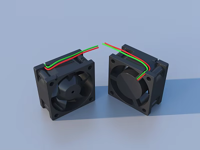 Small Black Household Fans With Red Green Wires For Daily Use 3d model