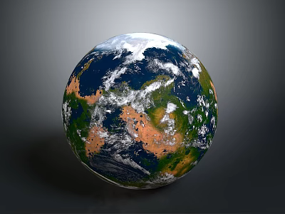 Realistic Earth Globe With Blue Oceans Green Landmasses And White Clouds 3d model