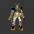 Yellow And White Mech Robot Character With Antennas Weapons And Armor Design