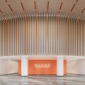 Elegant Museum Hall Interior Design With Striped Wall And Reception Desk Columns 3d model