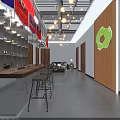 Modern Bar Interior Design With Wooden Counter Stools Hanging Lights And Green Wall Decor