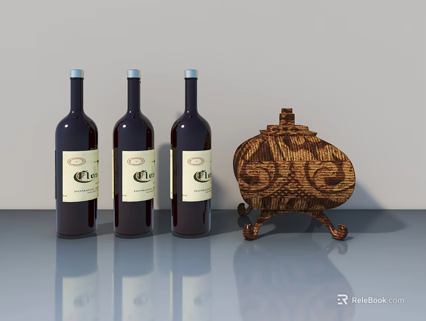 Wine Storage Swing Door Design With Red Wine Bottles And Woven Basket 3d model 