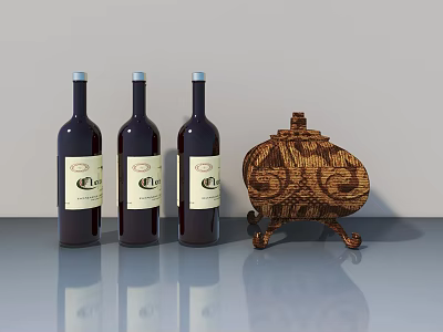 Wine Storage Swing Door Design With Red Wine Bottles And Woven Basket 3d model