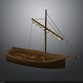 Traditional Wooden Boat With Mast Hanging Lanterns Seats And Wooden Structure