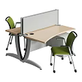 Modern Office Desk With Light Wood Top Partition And Green Wheeled Chairs