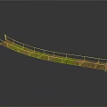 Curved Wooden Bridge Structure With Green Vegetation Covered Surface And Metal Railings