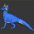 Game Movie Character Blue Dragon 3D Model With Yellow Horns Red Eyes And White Underbelly