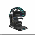 Ergonomic Gaming Chair with Integrated Monitor Blue LED Lights and Yellow Stitching