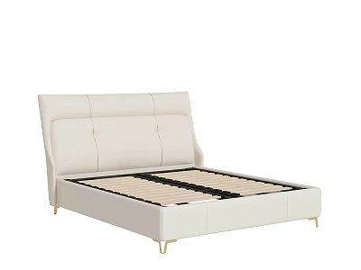 Modern White Leather Double Bed With Upholstered Headboard And Golden Legs 3d model